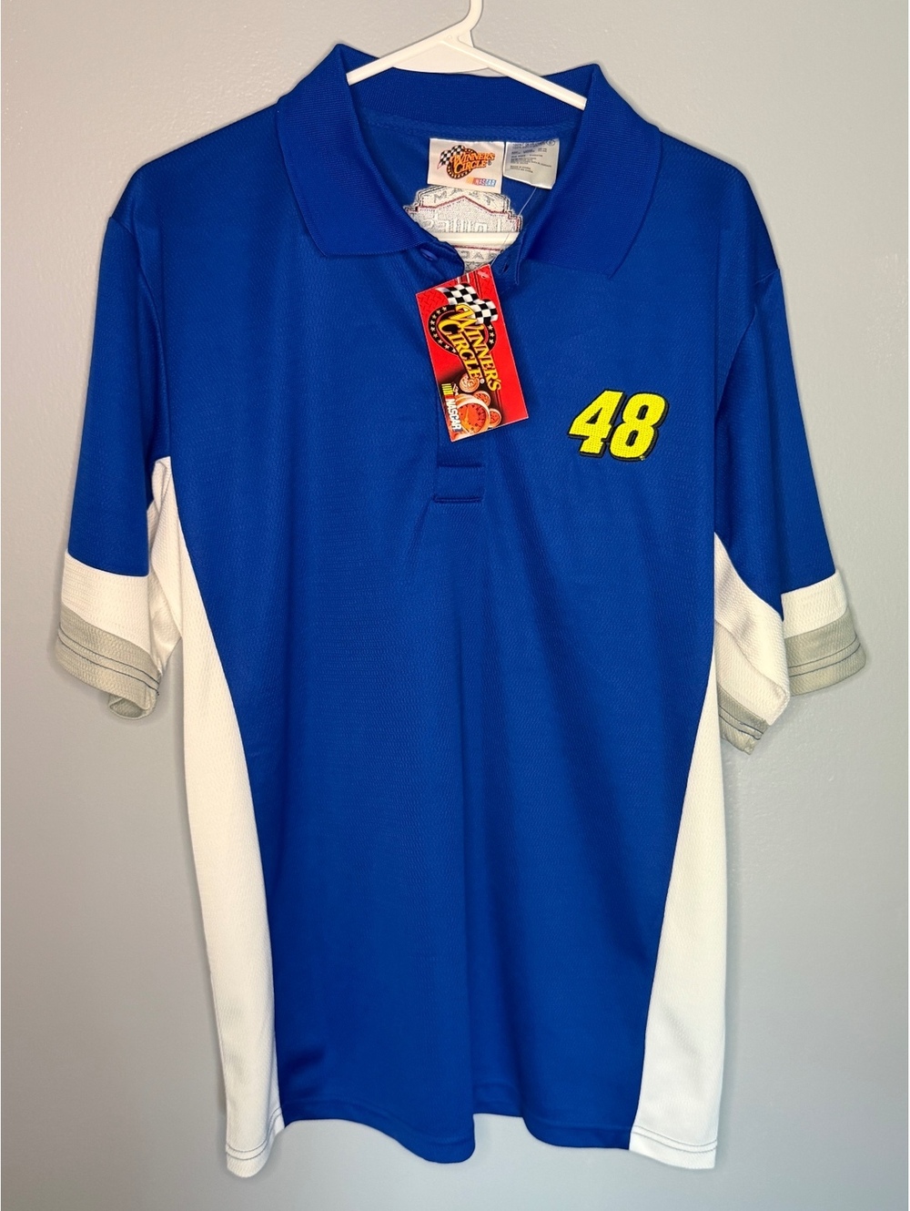 Winner's Circle NASCAR #48 Men's Polo Shirt Blue and White Size Large